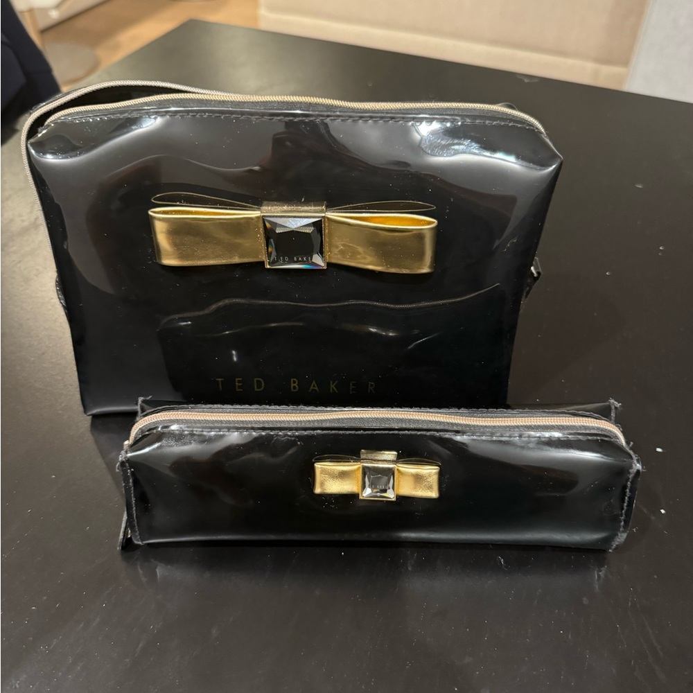 Ted Baker black Patent Makeup and makeup brush Bags